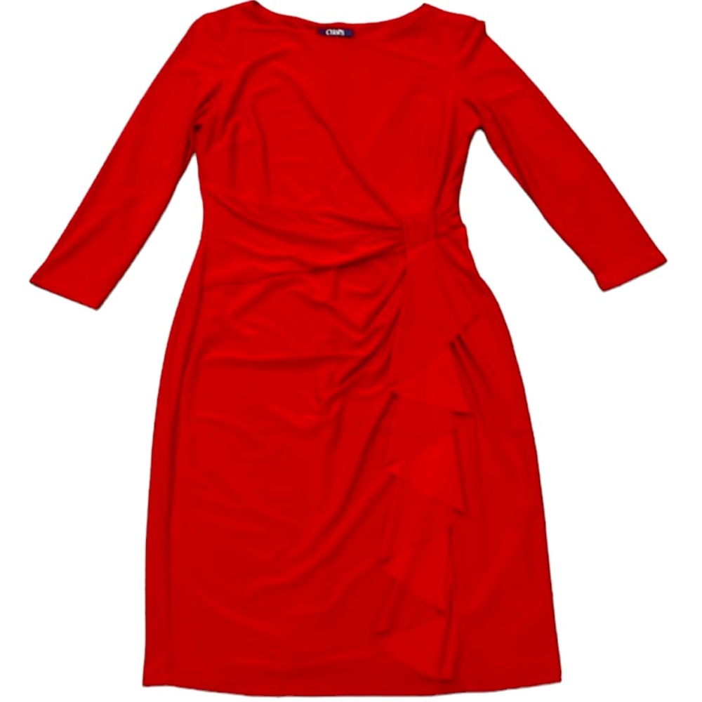 Chaps by Ralph Lauren Red Cascade Pleated Faux Wrap Dress